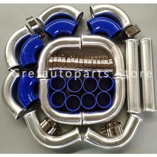 2.25" 57mm Aluminum Turbo Intercooler Piping Pipe Kits+Coupler+Clamp 12pcs Blue Hot Selling