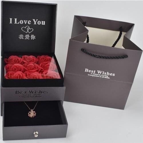 Beautiful nine high Quality Jewelry box Soap Foam Rose with 100 languages I love you Necklace For Girlfriend Romantic Love Gift