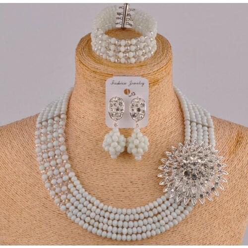 Pretty white and clear ab nigerian wedding african beads jewelry set crystal 5JZ-07