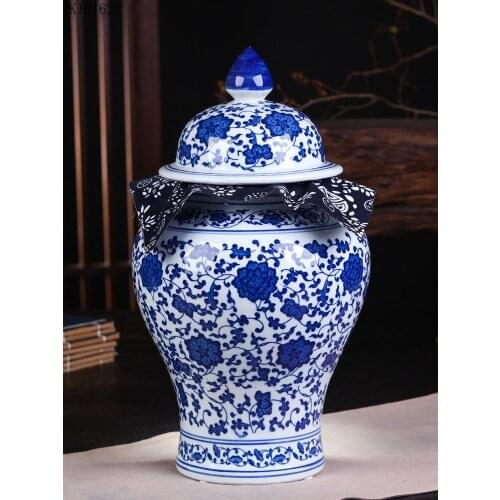 Creative Large Blue and White Porcelain Tea Caddy Antique Ceramic Storage Jar Candy Nut Sealed Storage Jar Gift Home Decoration