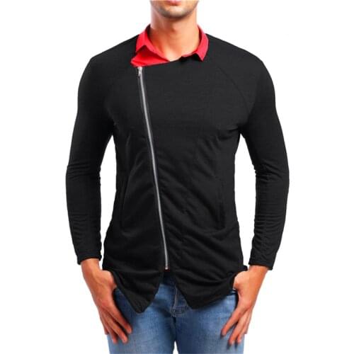 Spring and Summer New Mens Jacket Fake Two-Piece Casual Coat Cool Oblique Zipper Color Matching Knitted Long-Sleeved Top