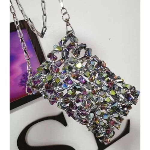 Small Crystal Chains Bags Flap Bag Handbags For Girls Phone Crossbody Bags Shinging Colorful Phone Pocket
