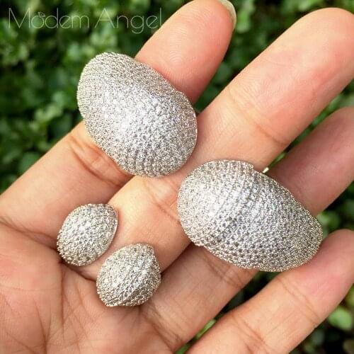 ModemAngel Luxury Geometric Cubic Zircon Racelet Bangle Ring Sets Women Party Wedding Jewelry