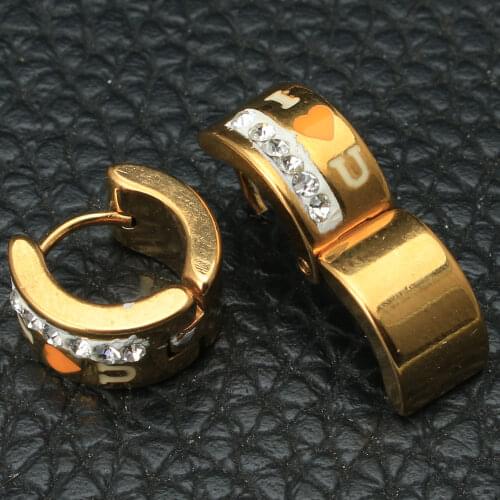 Fashion Stainless Steel Jewelry Multi Gold Color Hoop Huggie Earrings I Love U For Woman & Girl Party Gift EASKBMEP
