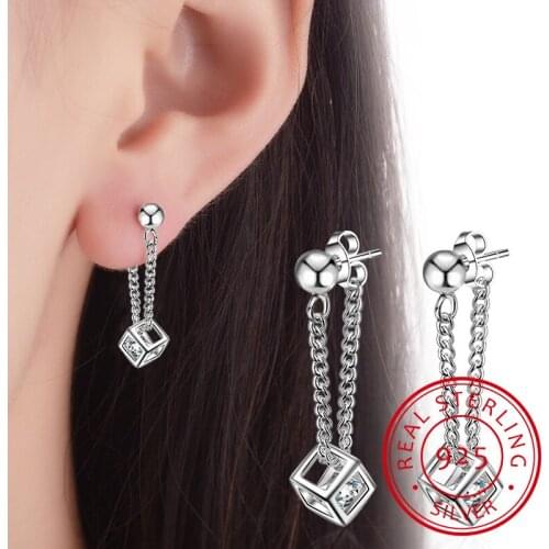 Fashionable Women Gift AAA Zirconia Rubiks Cube Charm Earrings Jewelry Gentle Fashion 925 Silver Link Chain Earring