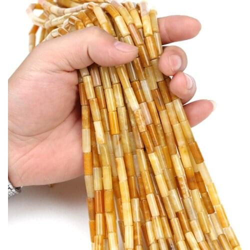 Wholesale Natural Stone Yellow Jades Beads For Jewelry Making 5*15 mm Cylindric Beads Diy Bracelets Accessories 15'Strand