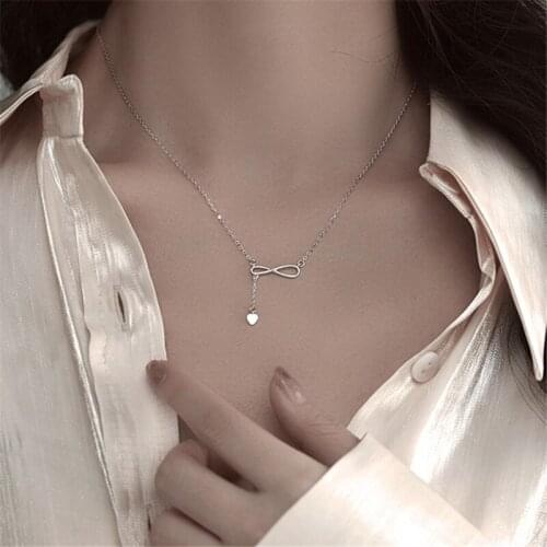 925 Sterling Silver Link Chain Necklace For Women Couples Cross Heart Bead Elegant Party Jewelry dz601