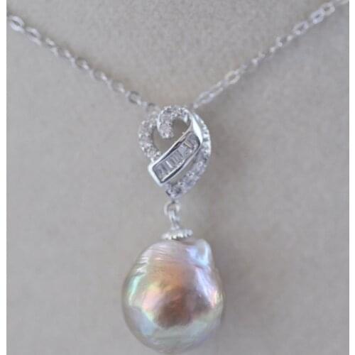 P7577 15mm Peacock-Lavender Drop Keshi Edison Pearl Pendant Sterling Silver