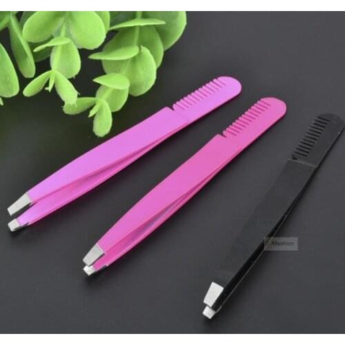 1pc stainless steel Eyebrow Tweezer with Small Comb Face Hair Removal Eyebrow Clip Women Cosmetics Beauty Makeup Tools