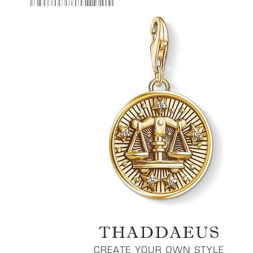 Zodiac Sign Libra Pendants Charm Fit Bracelet 2019 Summer Fashion Solid Silver Golden Pendant Jewelry Bijoux for Women Men