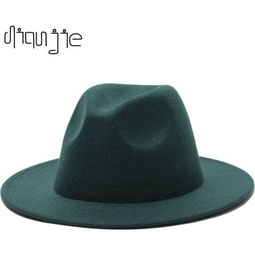 2021 Women Men Wool Fedora Hat With Pearl Ribbon Gentleman Elegant Lady Winter Autumn Wide Brim Church Panama Sombrero Jazz hat