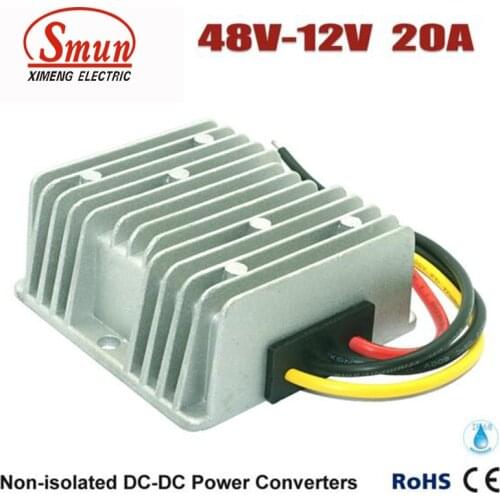 SMUN Waterproof DC DC Step-down Converter Reducer 48V to 12V 20A Buck Module Golf Cart Power Converter Regulator