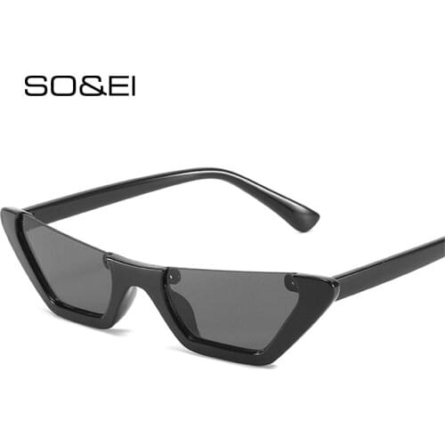 SO&EI Retro Cat Eye Sunglasses Women Fashion Semi-Rimless Red Tea Eyewear Shades UV400 Men Trending Sun Glasses