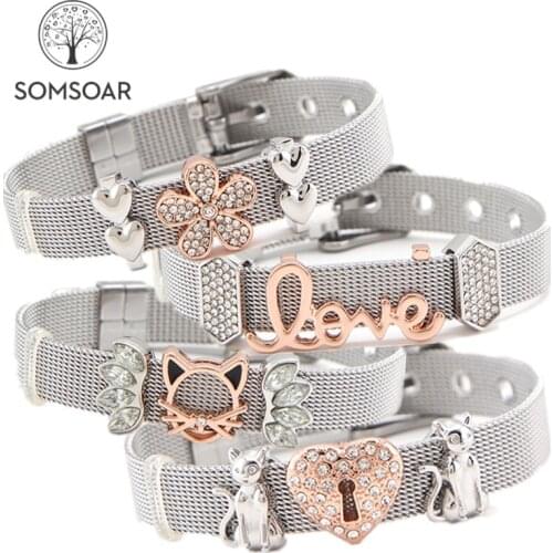 Somsoar Jewelry DIY hot selling Slide Charm Bracelet Stainless Steel Mesh Bracelet Bangles set as Mothers Day Gift Dropshipping