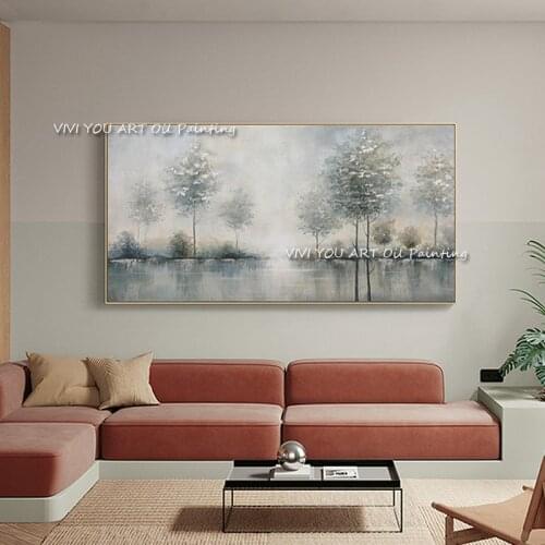 Modern hand-painted grey tree oil painting 100% handmade large drawing for living room hotel restaurant decoration as a gift