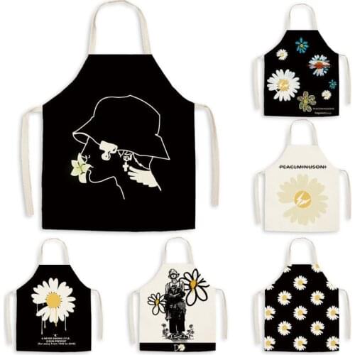 High Quality Daisy Anti-greasy Kitchen Aprons for Cooking Adult Bibs Sleeveless Cotton Linen Aprons