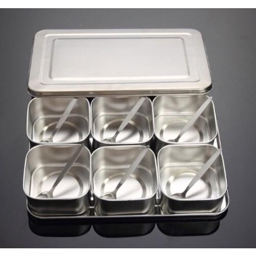 Japanese Stainless Steel Seasoning Box Set Creative Seasoning Jar 6 Grid 8 Grid Optional With Lid Kitchen Health Spice Box Q221