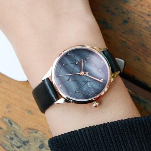 REBIRTH Top Brand Luxury Women Watches Popular Crystal Star sky dial Watch Ladies leather band quartz Wristwatch Reloge Feminino