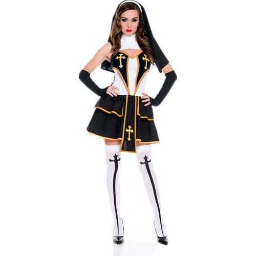Halloween Nun Costume Women Missionary Nun Lingerie Cross Cosplay Fancy Dress