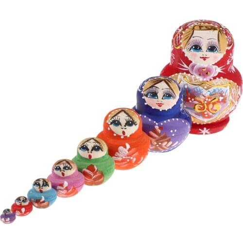10pcs Girls Wooden Nesting Dolls Matryoshka Russian Doll Kids Gifts Toys