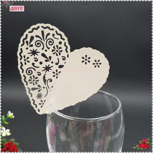 2017 NEW 100pcs Love Heart Shaped Paper Place Card Escort Wine Glass Cup Paper Card Wedding Decoration Favors Party Supplies 8Z
