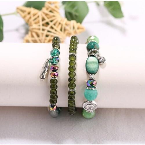 3pcs/set Handcraft Boutique Fashion Multilayer Crystal Stone Beads Strand Bracelets Tassel Bangles Pulseras Womens Boho Mujer