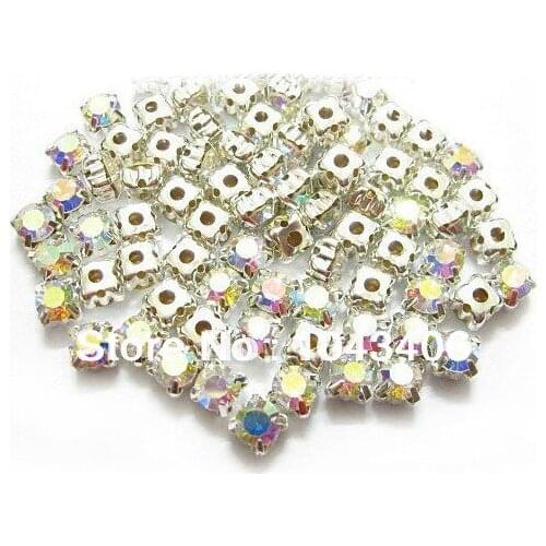 400pcs/lot 6mm AB Colors Sewing crystal beads strass Rhinestone cup With Silver Claw,DIY apparel accessories