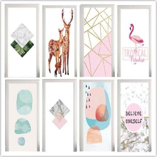 90x200/77x200cm Beautiful Pattern Door Sticker For Living Room Bedroom Elk Simple Adhesive Wallpaper Waterproof Home Decor Decal