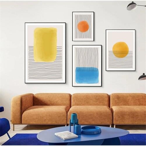 Abstract Color Blue Yellow Orange Poster And Print Lines Wall Art Canvas Painting Geometric Picture Minimalist Living Room Decor