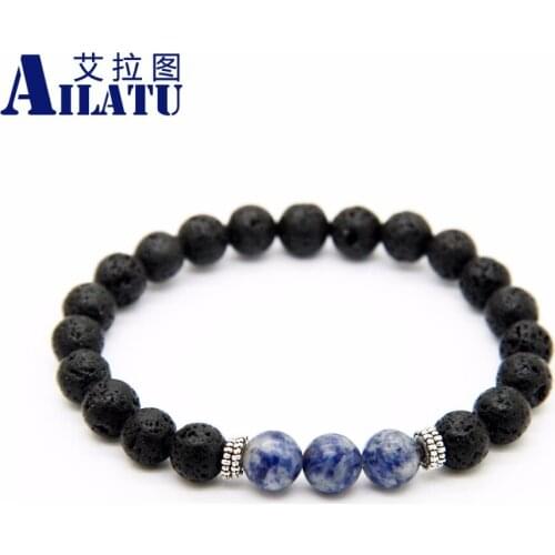 Ailatu New Products Lava Stone Beads Protection Natural Stone Stretch Yoga Bracelet, Men Jewelry