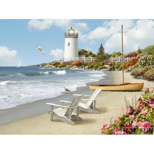 Full Square/Round Drill 5D DIY Diamond Painting "beach lighthouse" 3D Embroidery Cross Stitch 5D Home Decor