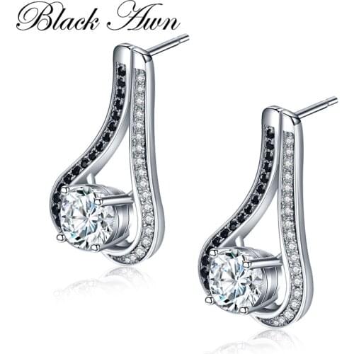BLACK AWN Vintage 925 Sterling Silver Fine Jewelry Engagement Earrings for Women Wedding Earring T048