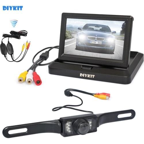 DIYKIT Wireless 5" Foldable Rear View Monitor Car Monitor Waterproof IR Night Vision Rear View Car Camera Parking System