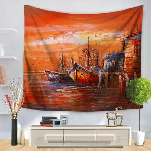 Home Decorative Wall Hanging Carpet Tapestry Rectangle Bedspread Abstract Boat Bird Sunset Oil Painting Pattern GT1182