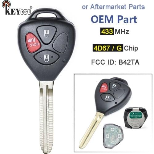 KEYECU Model: B42TA 433MHz 4D67 / G Chip OEM / Replacement 3 Button Remote Key Fob for Toyota Hilux 4Runner Fortuner 2003-2009
