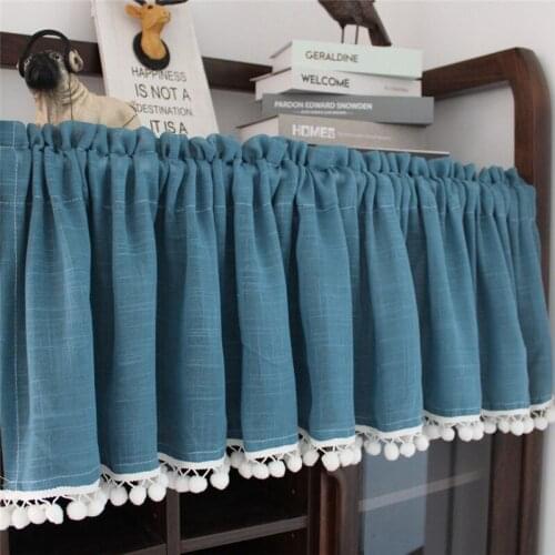 Kitchen Short Tulle Curtains Solid Color Cabinet Half-curtain Washable Tassel Curtain Voile Window Valance Living Room Decor