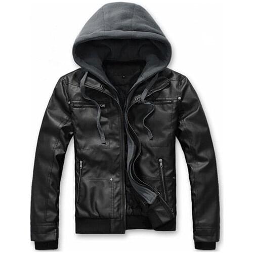 Fad New Leather Jacket Male Motorcycle Jacket Hat Detachable Faux Leather Jacket Men Biker Jacket Big Size 4XL