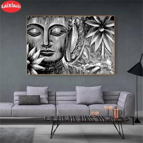 Full drill square Crystal Paintings Abstract black and white art, religious Buddha statue, flower Diamond Embroidery Decor