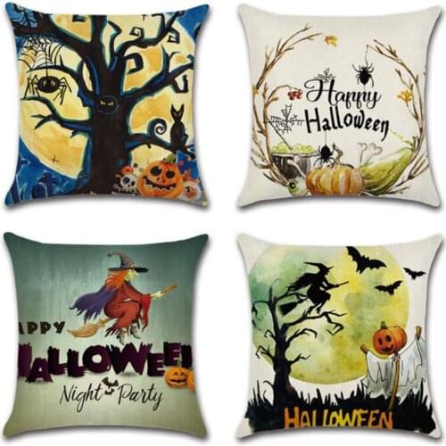 2pcs/set Flax Pillowcase Cartoon Halloween Festival Decorated Cushion Cover Pillow Case for Sofa Bed Decoration Home Textile