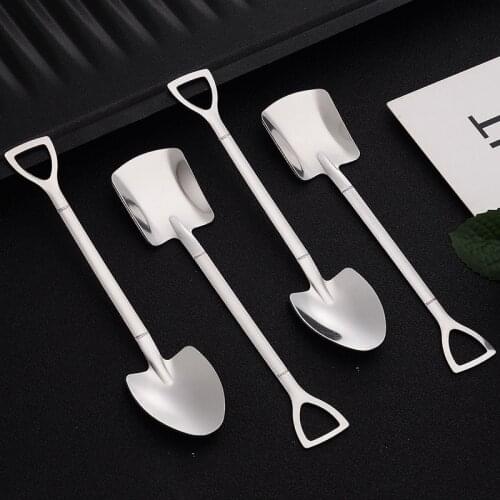 Novel Style Stainless Steel Shovel Type Spoon Dessert Ice Cream Tableware Afternoon Tea And Coffee Spoon For Dining Bar Supplies