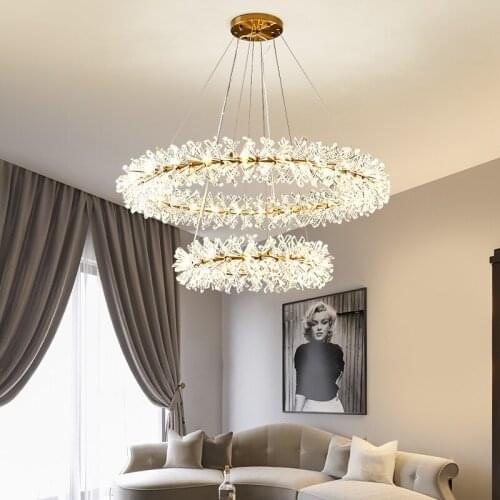 Luxury Crystal Flower Led Chandelier 40 60 80cm Ring Hanging Lamp for Living Room Home Decoration Ceiling Lighting Fixture Decor