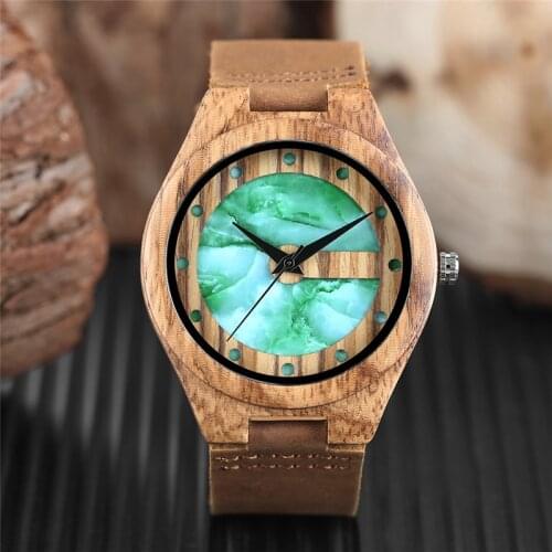 Mens Watch Vogue Letter C Shape Fresh Green Chic White Marble Dial Watch Men Clock Man Bamboo Wooden Sports Quartz Wristwatches