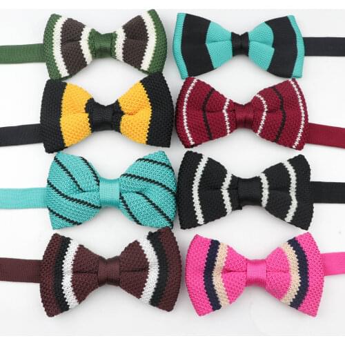Men Neck Ties Tuxedo Knitted Bowtie Striped Bow Tie Thick Single Deck Layer Pre Tied Adjustable Knitting Casual Streak Ties