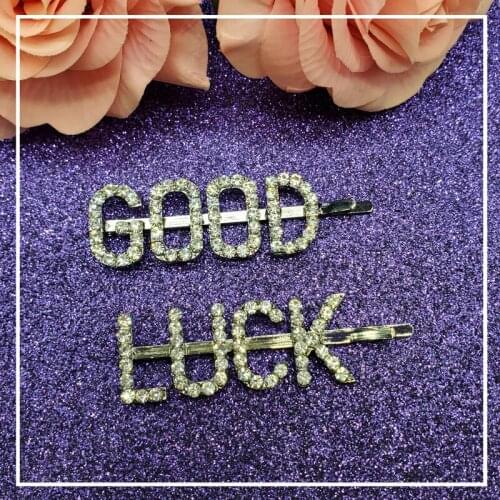 Blingbling Set Hair Pins Accessories Crystal Hair Clips Set "GOOD LUCK" 2pcs/set Words Hairslide Unique Gift to Friends