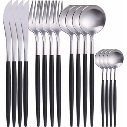 Western Cutlery Set16 Pieces Tableware Set Stainless Steel Dinnerware Black Silver Dinner Set Complete Spoon Fork Knife Flatware