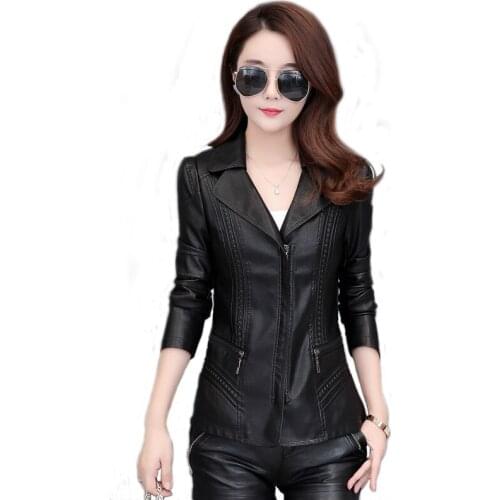 New Fashion Motorcycle Women short leather Jacket spring autumn Plus Size 5XL 6XL Slim PU Leather Lapel Zipper Outerwear Female