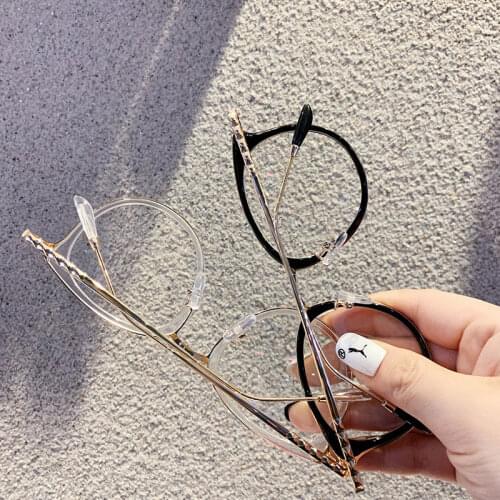 New Retro Round Glasses Frame Metal Fashion Eyeglasses Frame For Men Women Flat Mirror Frame Unisex Vision Care Eyewear Frame