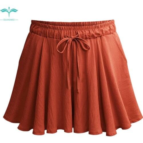 OUMOWEI Womens Shorts Summer New Casual Sports Shorts Loose High Waist Wide Leg Short Solid Color Chiffon Shorts M-6XL Size