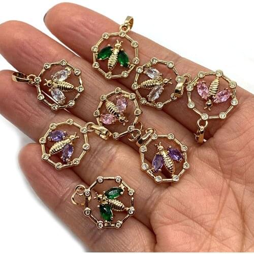 5pcs/pack Metal Crystal Jewelry Charms Pendant Bee 4 Colors for Jewelry Making Multi-color Insect Style Pendants Necklace