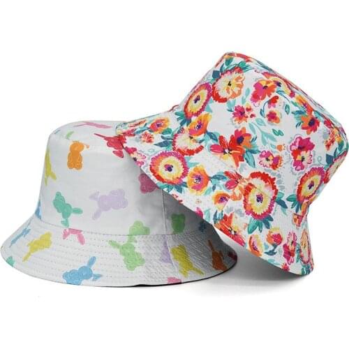 2021 Cotton Fashion Joker Flower Print Bucket Hat Fisherman Hat Outdoor Travel Hat Sun Cap Hats for Men and Women 371